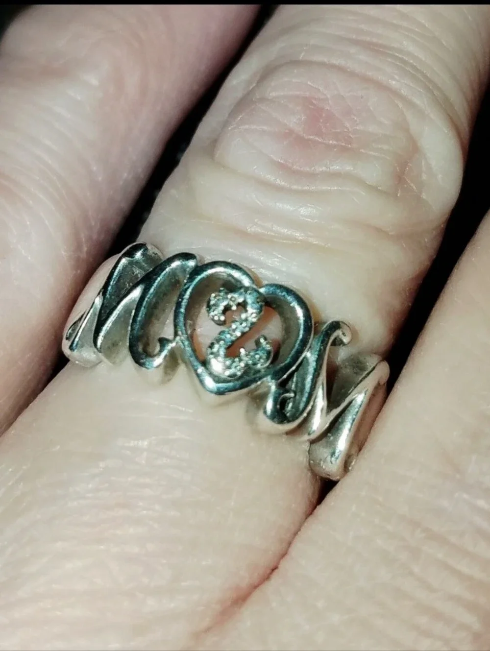 Retired Jane Seymour Sterling Silver Open Heart MOM Ring Size 8